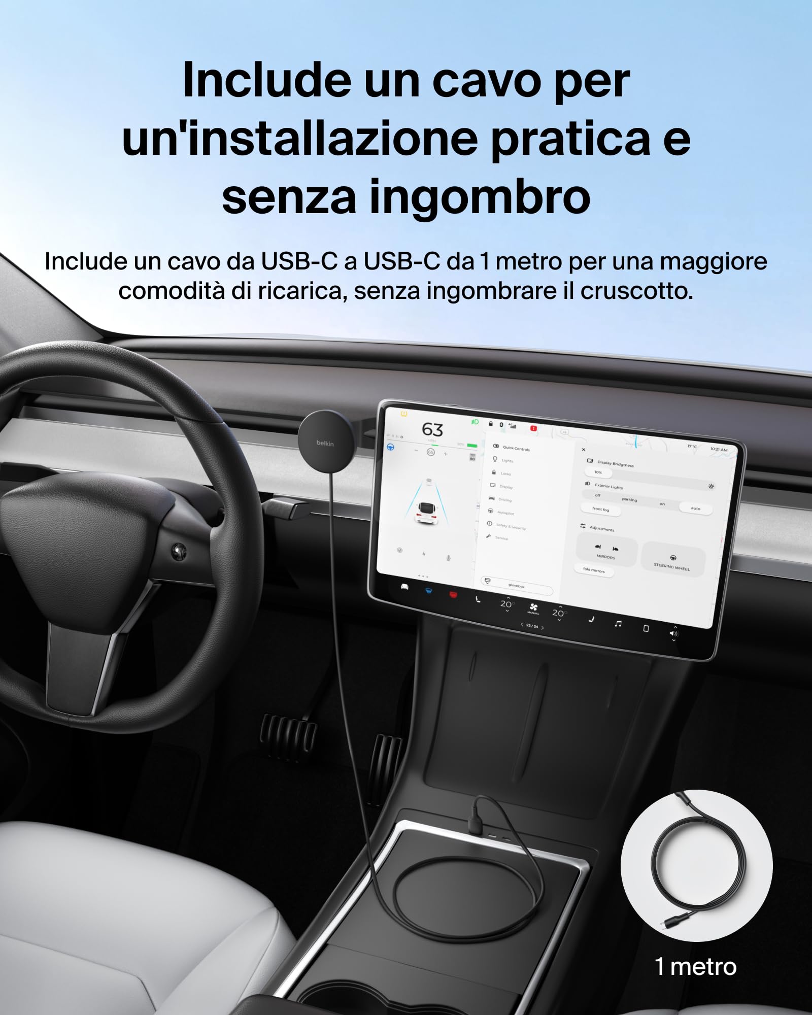 Belkin BoostCharge Caricatore Wireless per Auto Qi2, Supporto Magnetico per Telefono per Bocchette dell'Aria con Cavo USB C, Ricarica Rapida Compatibile con MagSafe per iPhone, Galaxy, Pixelsnap, Nero