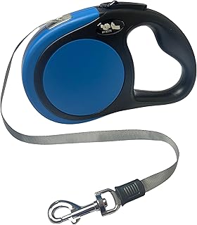My Bestie - Retractable Dog Leash w/Anti-Slip Handle 360Â° Tangle-Free | 16 ft. Strong Nylon Tape | One-Handed Brake, Pause, Lock, Heavy Duty Pet Leash for X-Small/Small/Medium up to 44 lbs-Blue/Black