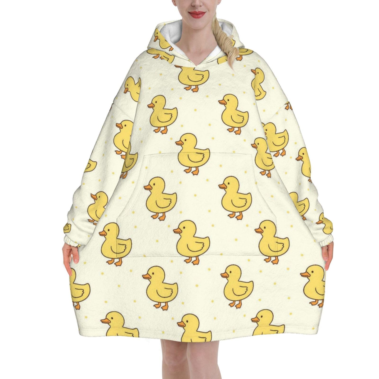 Cute Duck Wearable Blanket Hoodie for Adult Women, Oversized Flannel Fleece Sweatshirt, Cozy Blanket Hoodie with Pocket, Gift for Unisex Girls Teenager