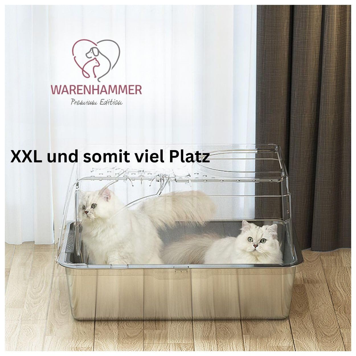 Lettiera per gatti XXL Premium – Acciaio inox con coperchio – grande apertura frontale – Lettiera per gatti con pala (L x L x A): 62 x 41 x 40 cm