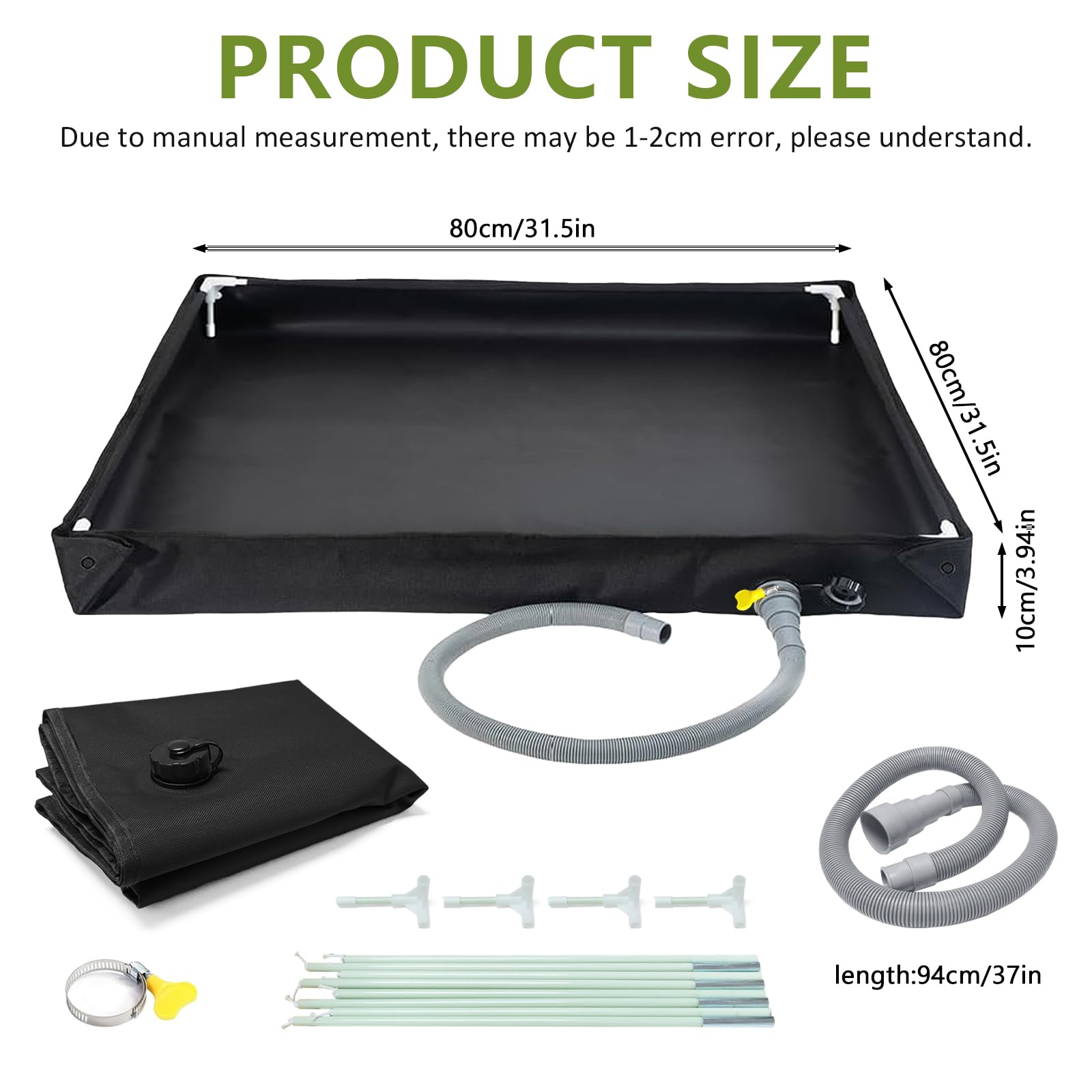 Receveur de douche portable - Base de douche pliable - Bac de douche pliable - Avec tuyau de vidange - 80 x 80 x 10 cm - Oxford durable - Imperméable - Sol de tente - Pour camping - Pour douche