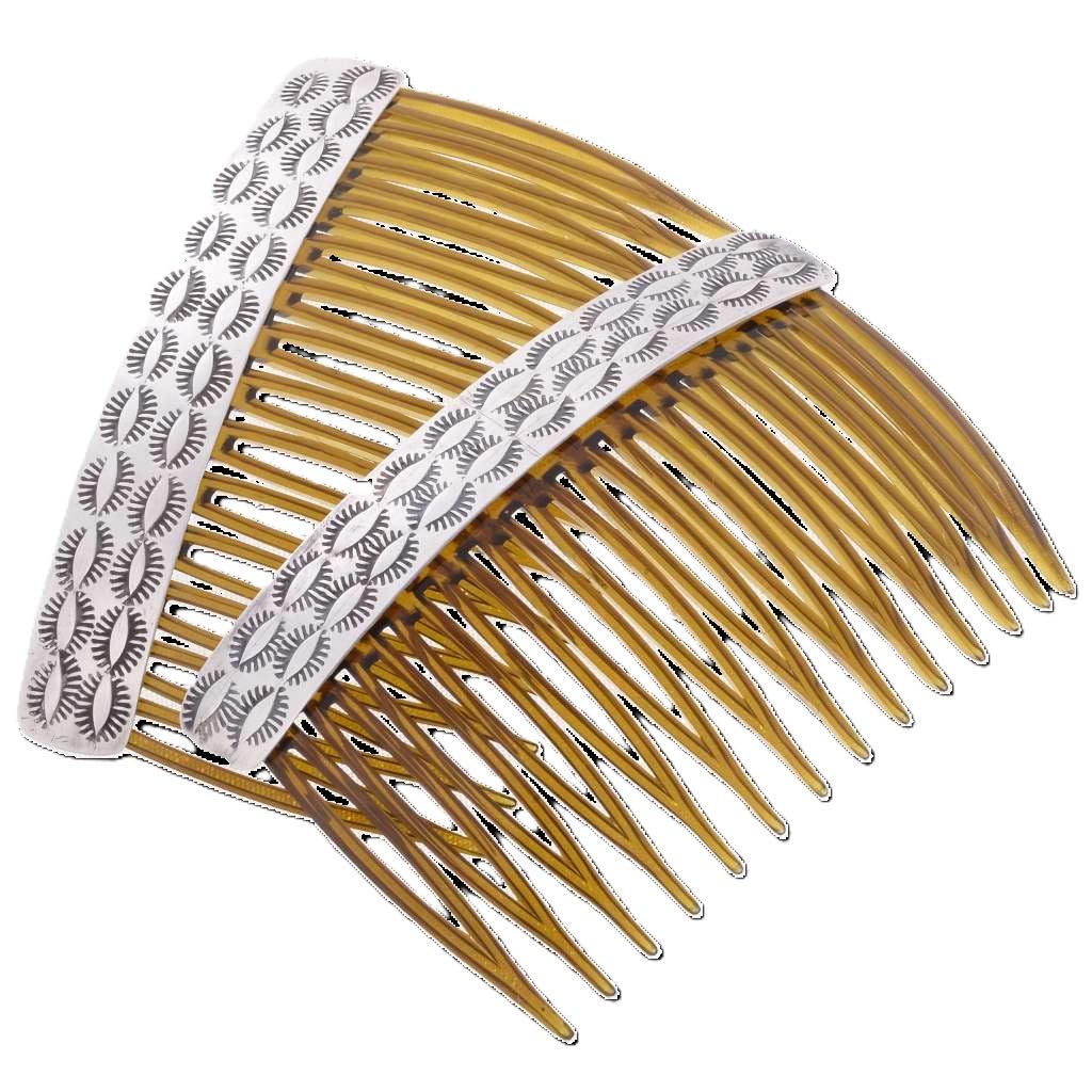 Native American Hammered Silver Hair Combs Sterling Set of Two 0222