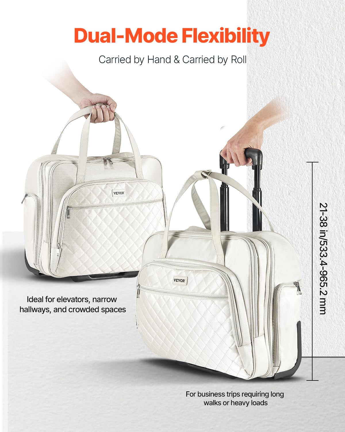 VEVOR Sac à roulettes pour Ordinateur Portable 15,6 Pouces, Mallette à roulettes pour PC, avec 2 Roues Fixes, Poignée Télescopique 4 Hauteurs, pour Travail, Voyages d'affaires, Bureau, Femmes, Hommes