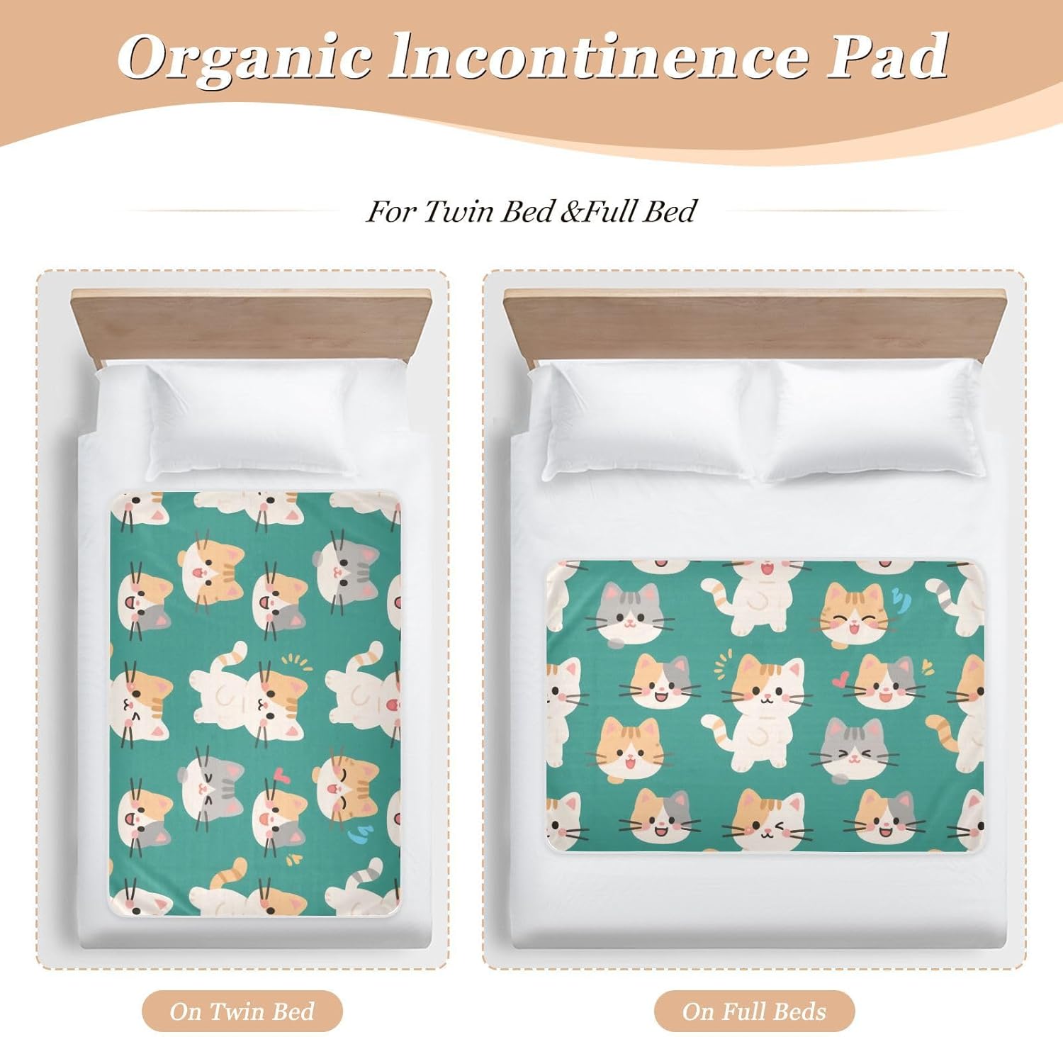 Cartoon Cute White Cat Extra Large Resuable Training Pee Pads for Kids Water Resistant Sheet Cover Underpads Changing Pad Liner for Kids Bedwetting , 52" L x 34" W