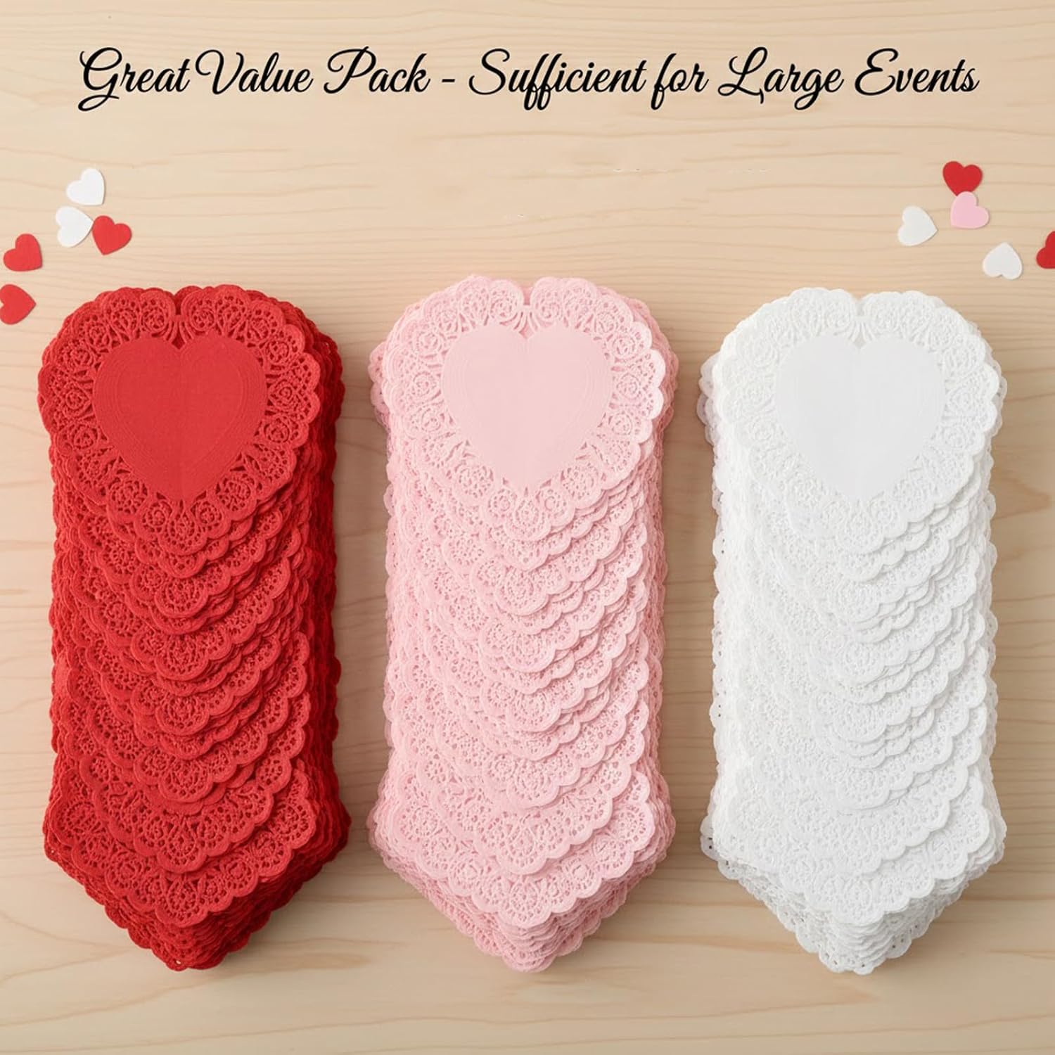 300pcs Valentine Heart Doilies - Heart Shaped Paper Doilies Red Pink White Lace Cutouts for Wedding Birthday Party Decorations Day Decorations