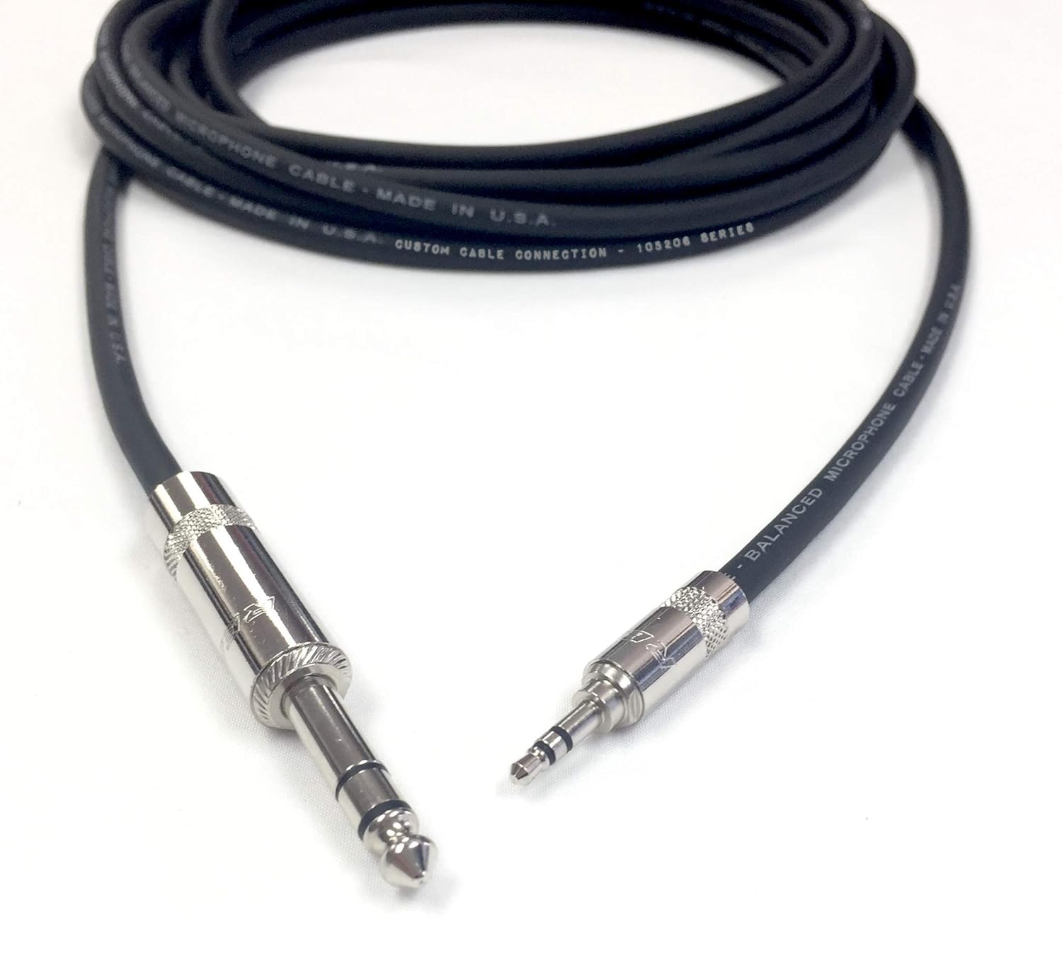 Custom Cable Connection 75 Foot Pro Audio 1/4 inch (6.35mm) TRS to 1/8 inch (3.5mm) TRS Balanced Cable