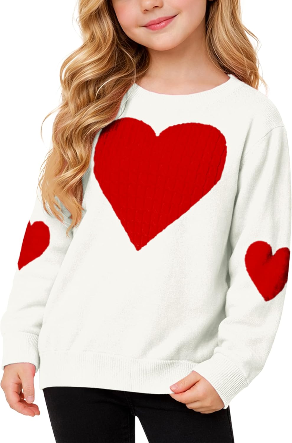 Girls Valentine Sweater Kids Long Sleeve Cute Heart Winter Holiday Knit Pullover 5-14 Years
