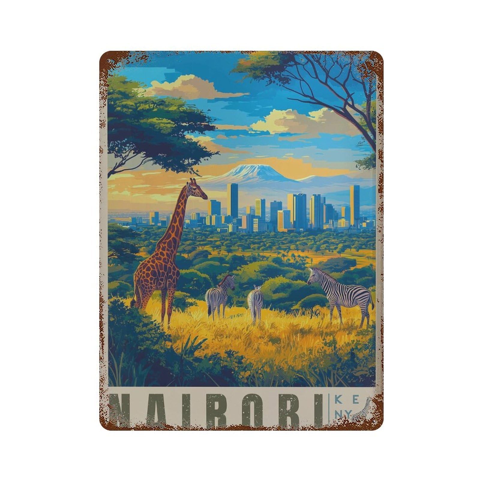 xiaoxiaoshen Nairobi Kenya Travel Maasai Park Wildlife Wall Decor Art Metal Tin Poster Modern Home Decor Art Home Bar Shop Decorations Vintage Sign 40x30cm