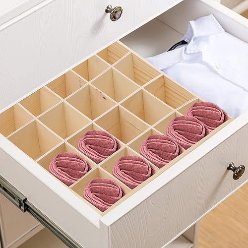 Miniatura 4 de Artibetter 1 caja de almacenamiento de madera con 20 compartimentos, estable, práctica, para ropa interior, organizador de calcetines, contenedor de