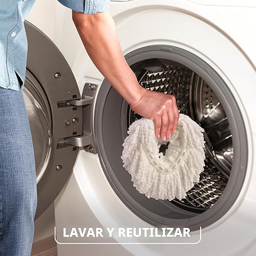 Vista 7 de O-Cedar Easywring - Sistema de limpieza de pisos con cubo y fregona giratoria de microfibra con 1 recambio adicional, Rojo / Gris