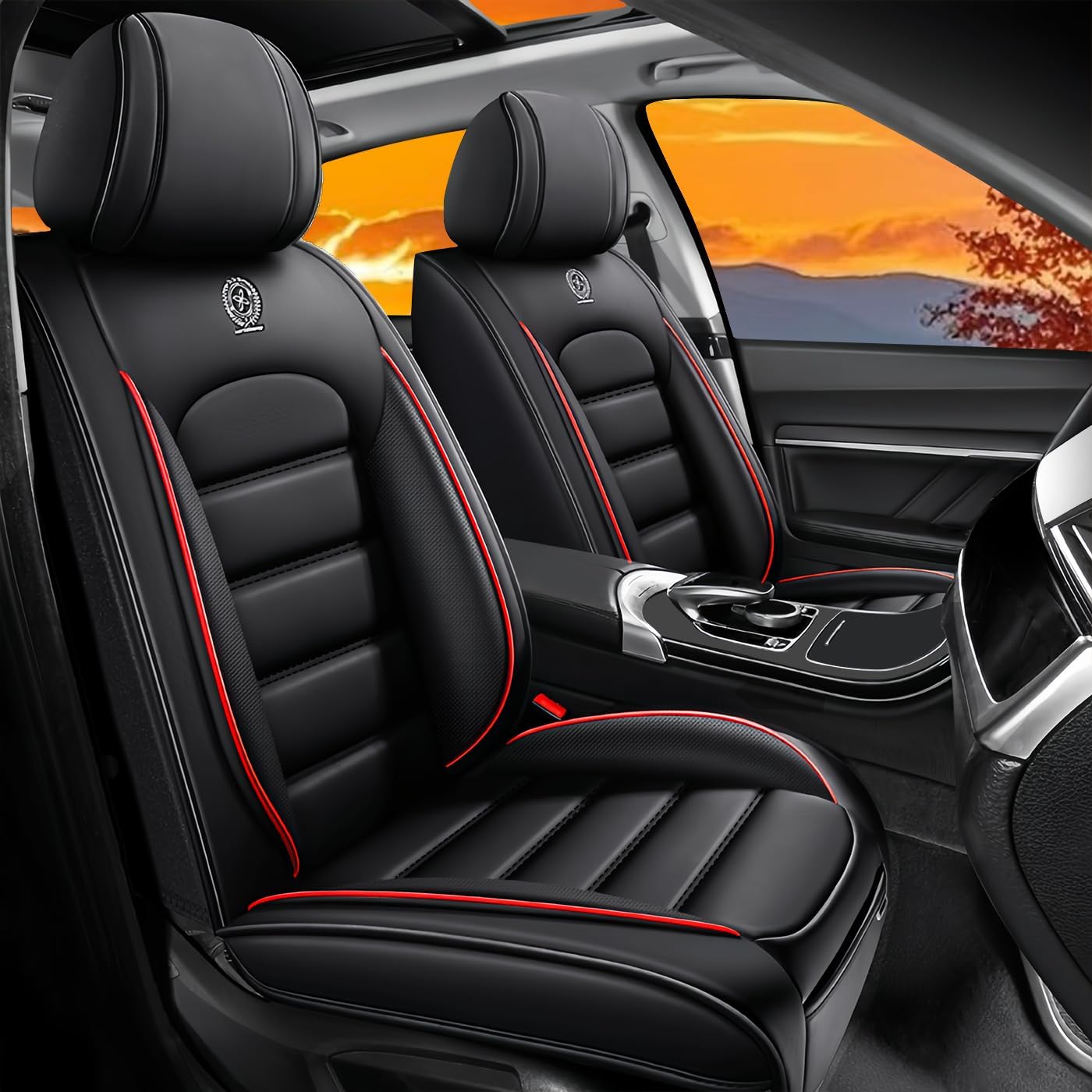 Crossover Seat Covers for Buick Encore GX - Versatile Nappa Leather 5-Seat Set, All-Climate Comfort, Waterproof & Universal Fit(Full Set Black&Red)