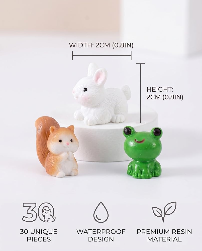 Lot de 30 mini animaux en résine - 30 figurines d'animaux en résine pour décoration de jardin féérique, aquarium et micro paysage