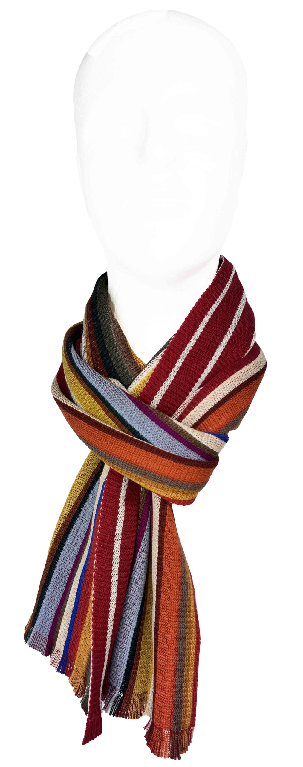 Rotfuchs - Sciarpa da uomo in pura lana a righe con frange multicolore (rosso, giallo, grigio)
