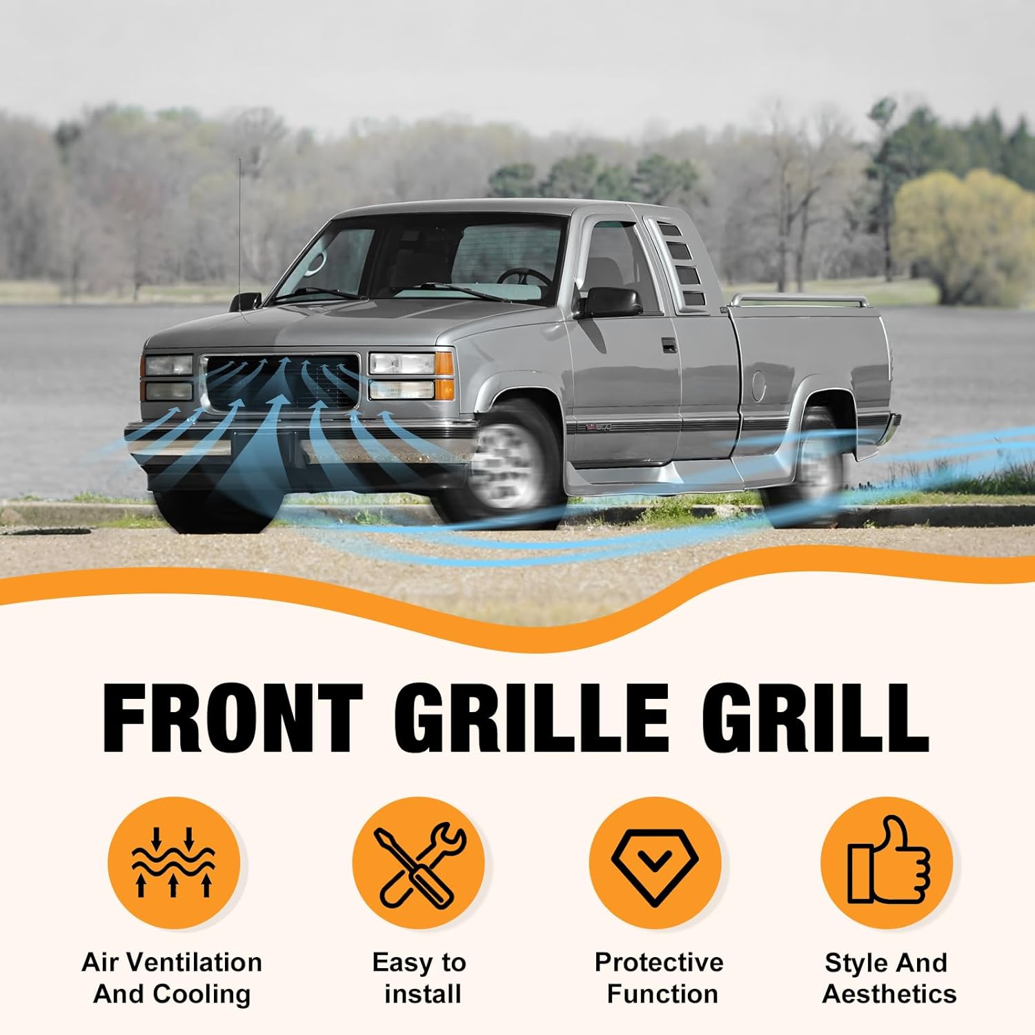 CarPartsDepot Front Grille Grill Chrome Opening Compatible With 1994-2000 GMC C/K 1500 2500 3500 Yukon w/Emblem Provision