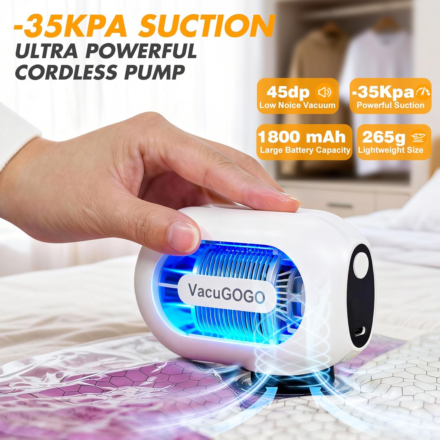 Travel Vacuum Storage Bags with Pump, Carry-on Luggage Compression Bags + Portable Electric Pump, 80% Space Saver for Clothes, Vacuum Seal Bags for Clothing Packing Travel, Pack of 15 - Image 4