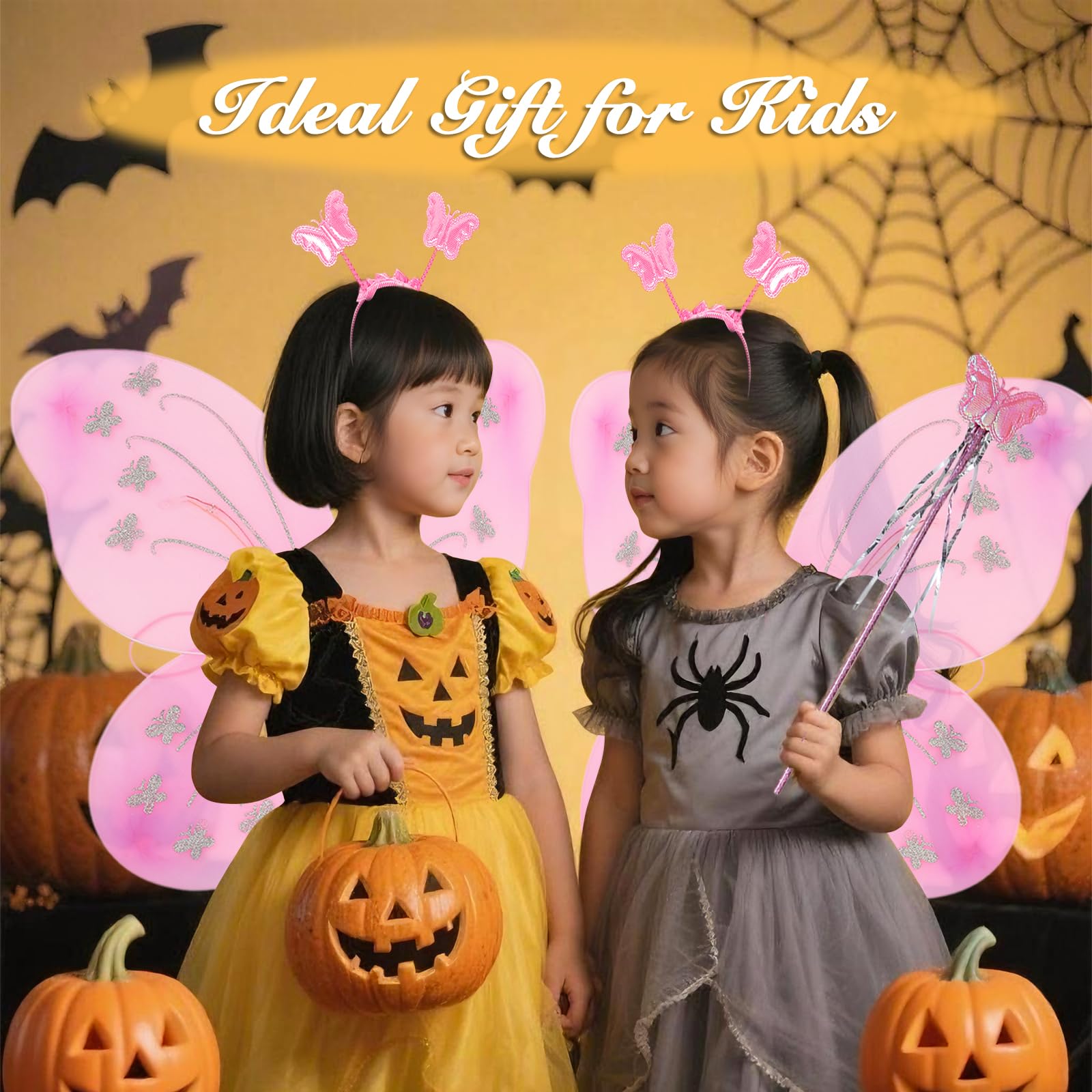 Fairy Butterfly Wings Kids Foldable Toddler Fairy Wings Kids Pink Butterfly Headbands Girls Butterfly Wands Toddler Fairy Costume for Girls 1-12 for Kids Party Christmas Party Dress up (Pink) - Image 4