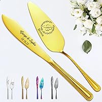 Vista 9 de STREADVE Juego de cuchillos y servidores grabados para tartas de boda, utensilios de corte personalizados para novia, novio, cortador personalizado