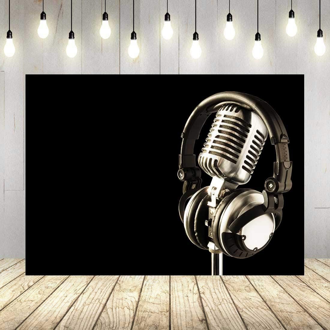 7x5ft Microphone Backdrop, Music Stage Happy Birthday Party Decorations | Music Backdrop, Podcast Backdrop, Microphone Banner, Podcast Party Decorations, Music Stage Happy Birthday