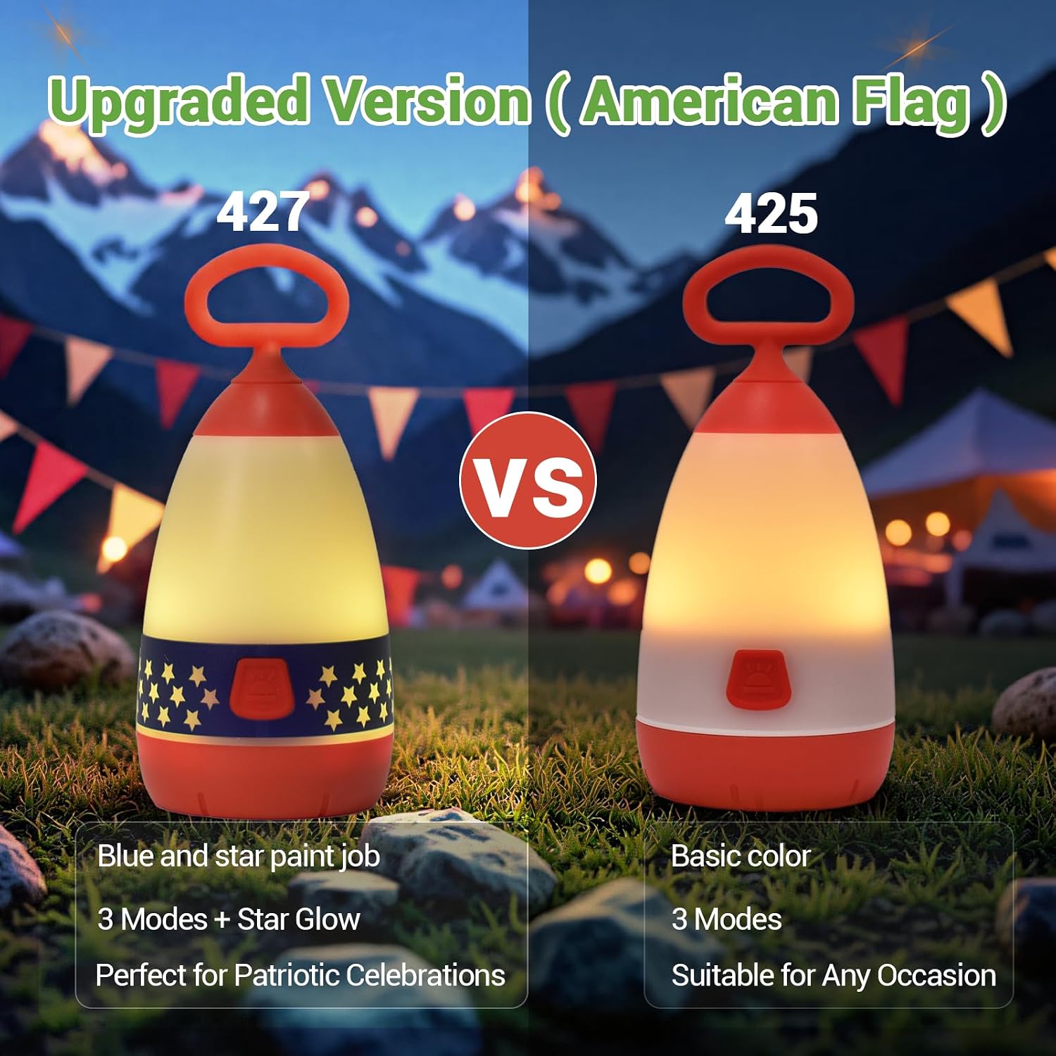 Kids Camping Lantern & Night Light Battery Powered, American Flag image 2