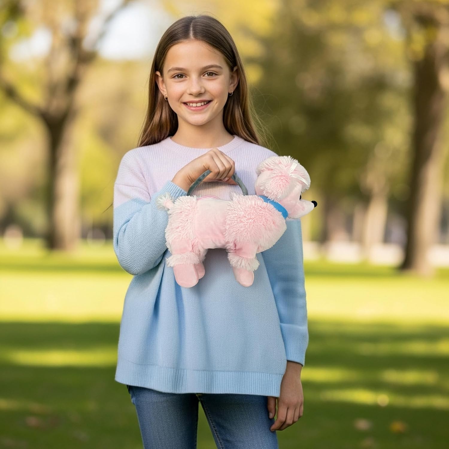 Pink Poodle Purse | Poodle Dog Handbag | Poodles Purse for Women | Dog Shaped Handbag | Plush Dogs Purses | Stuffed Animal Pocket Book | Animal Hand Bags | Zippered Small Pouch | Pink | 15" - Image 3