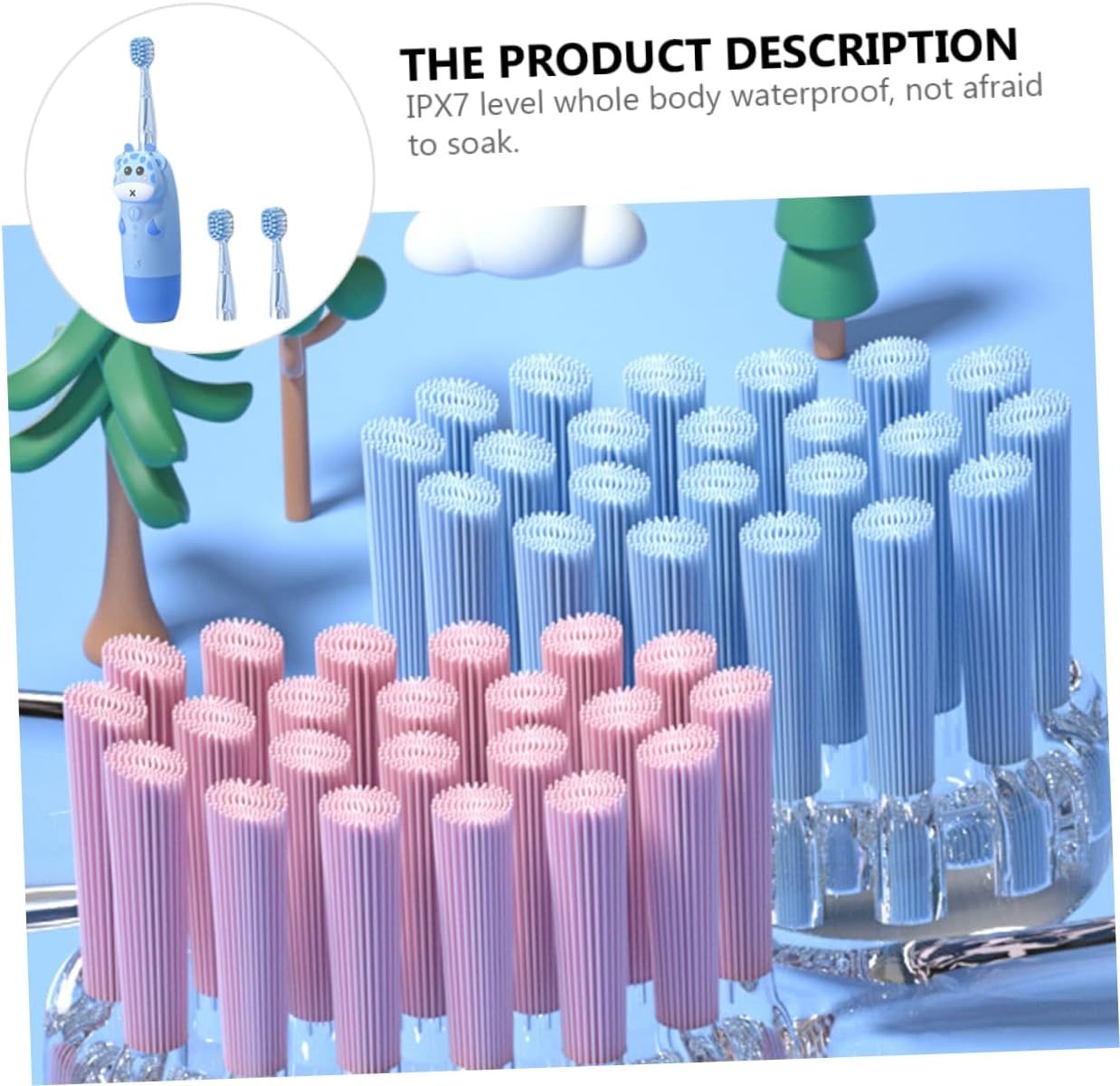 Childrens Electric Toothbrush USB Sonic Vibrates Toothbrush Ergonomic Design Shape with Brush Heads for Without Battery