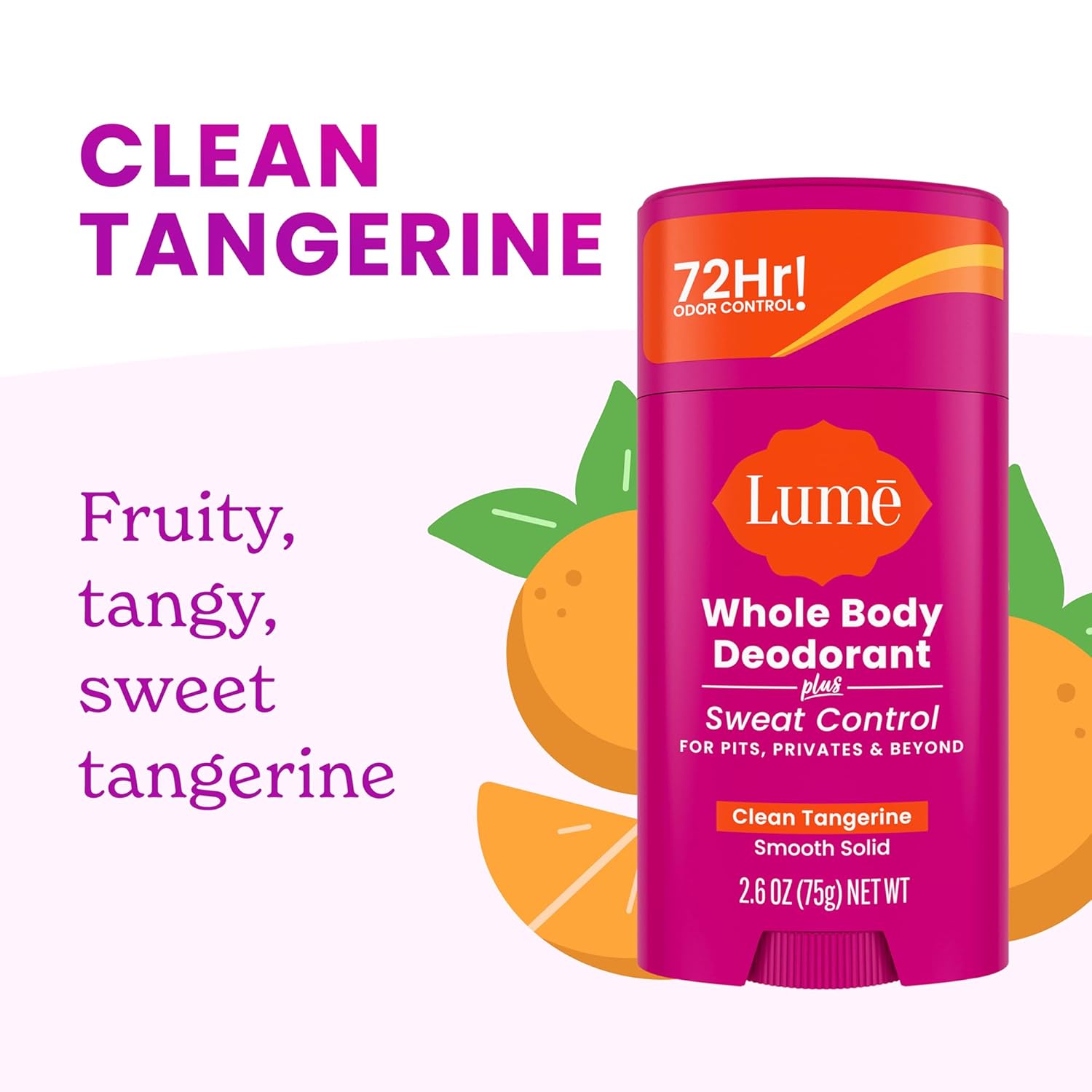 Lume Deodorant Plus Sweat Control - Smooth Solid Stick - Maximum Strength Antiperspirant - 72 Hour Odor And Sweat Control - Baking Soda Free, Skin Loving - 2.6 ounce (Clean Tangerine) Pack of 2 - Image 7