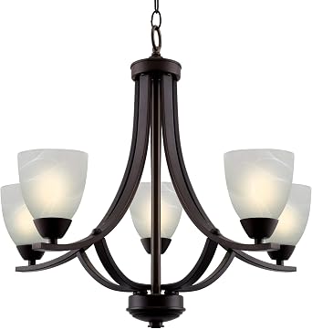 Kira Home Weston 24" Large Modern 5-Light Chandelier with Frosted Alabaster Glass Shades, Modern Transitional Hanging Light Fixture, Oil Rubbed Bronze Finish