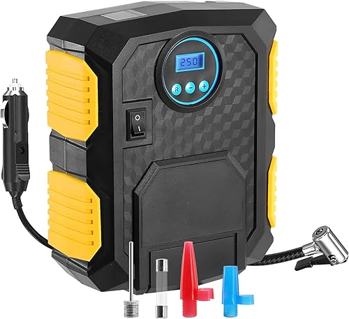 iMounTEK Bomba de compresor de aire portátil, inflador de neumáticos, 12 V CC, 120 W, 150 PSI, flujo de aire de 25 L/min, pantalla digital LCD para