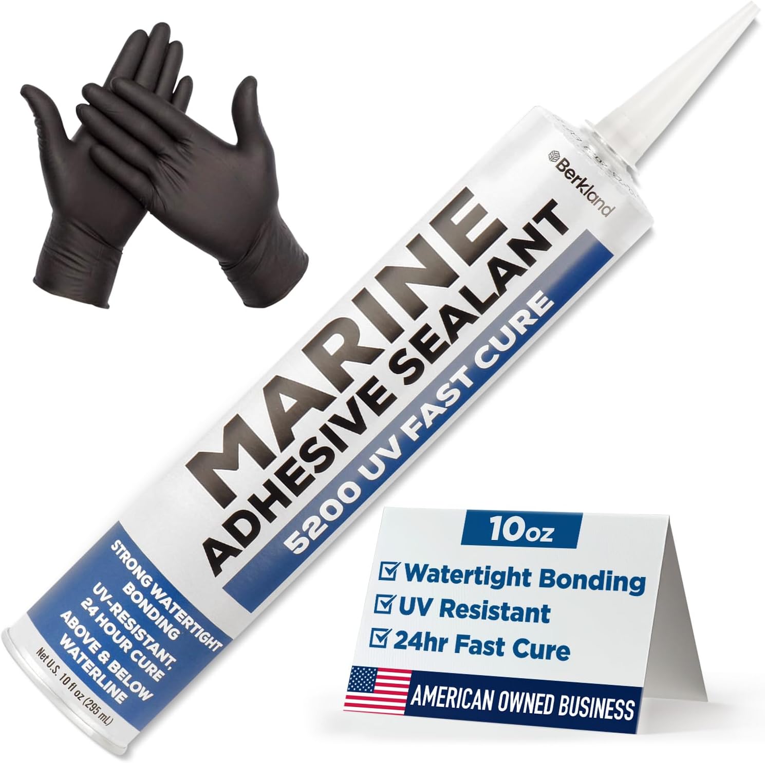 Marine Adhesive Sealant 5200 Fast Cure, 10 oz White — Permanent Watertight Bond Above & Below Waterline, UV Resistant Marine Caulk for Boats, Hulls, Decks & Fittings by Berkland, American Owned