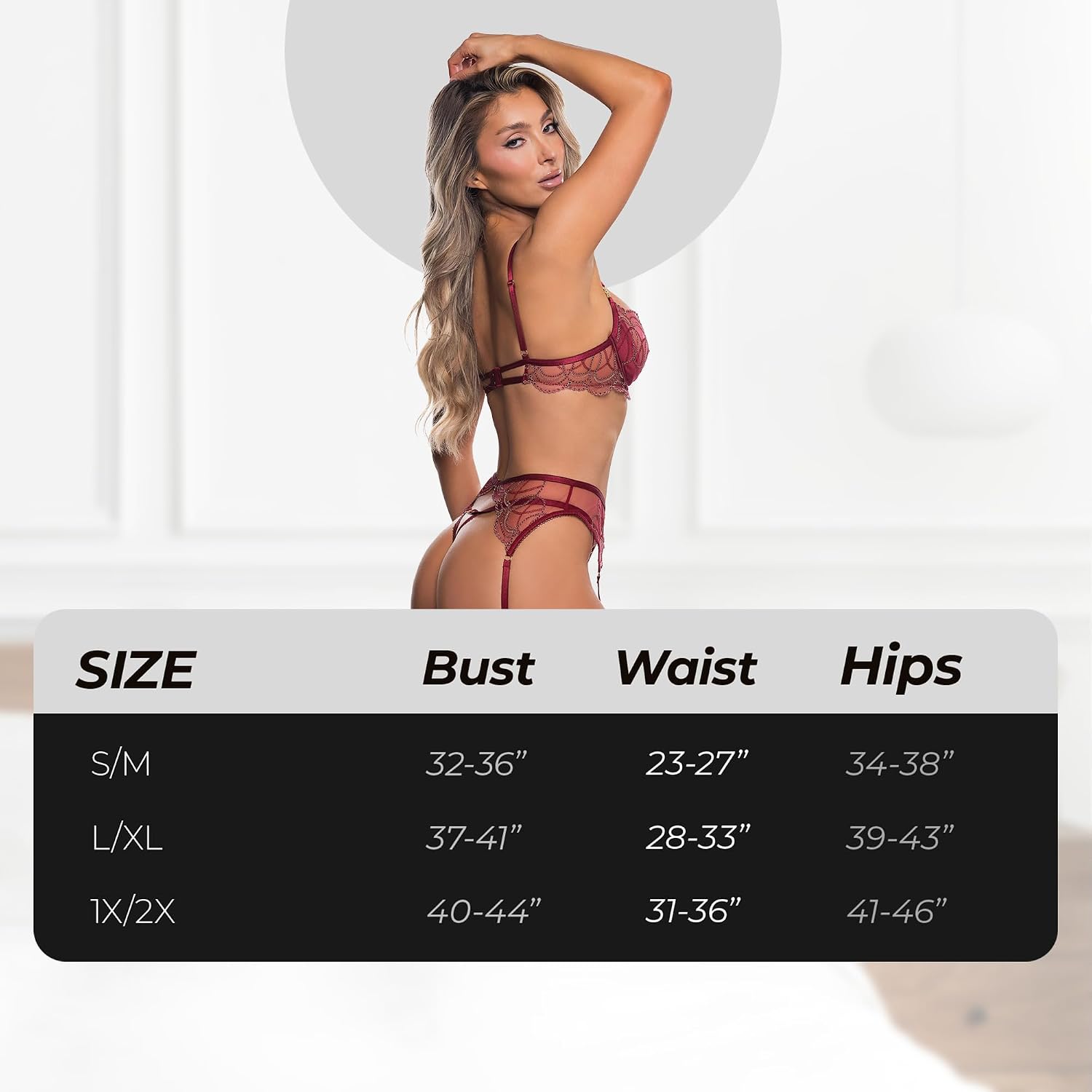 Sexy Bra and Panty Set, Garter Belt, Faux Stocking Roma Beaded Belle Bead Lace 3 Piece Garter Lingerie Set for Women