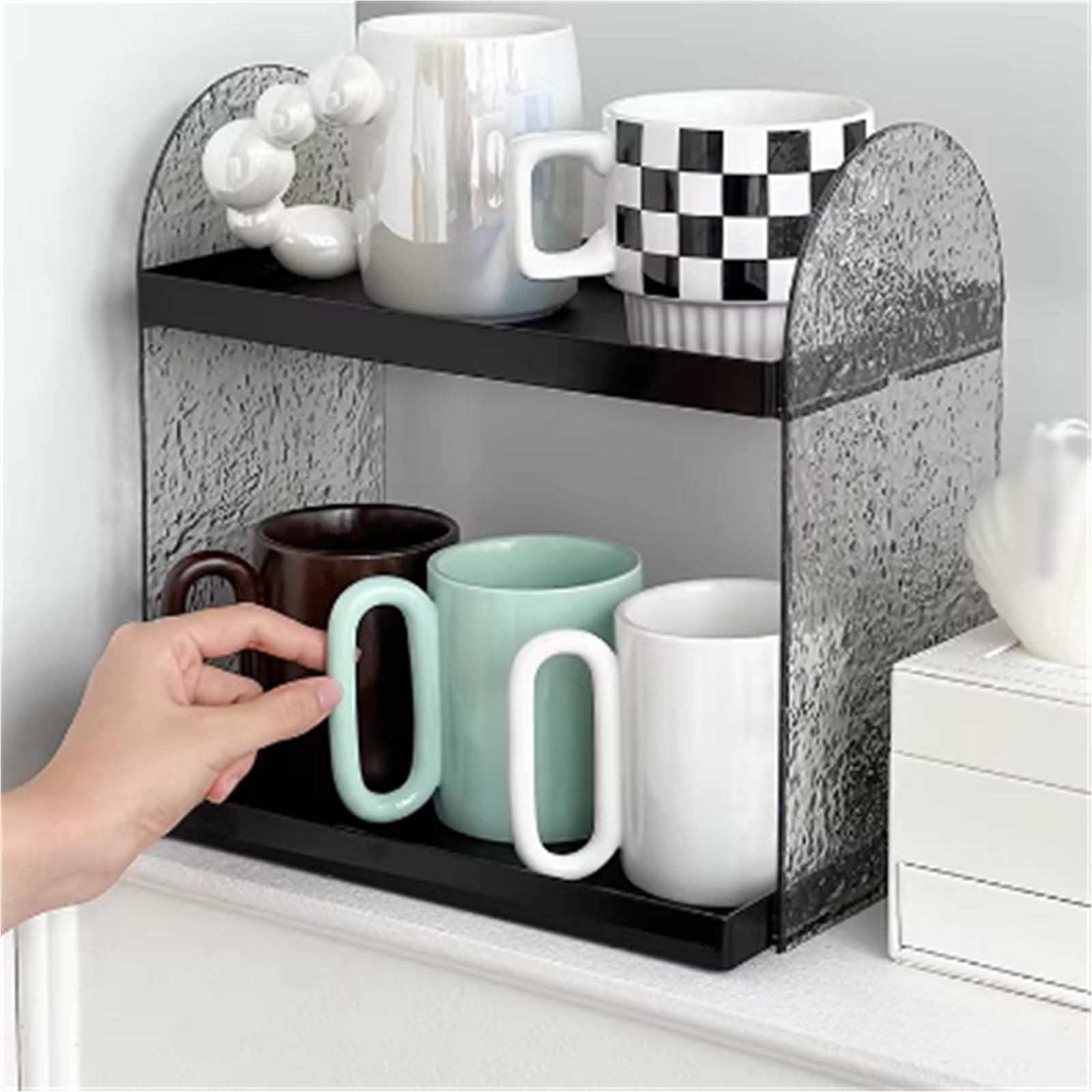 B3F7M4R9J2 Porta Tazze Coffee cup storage pantry bar counter acrylic holder double-layer tray(Nero)