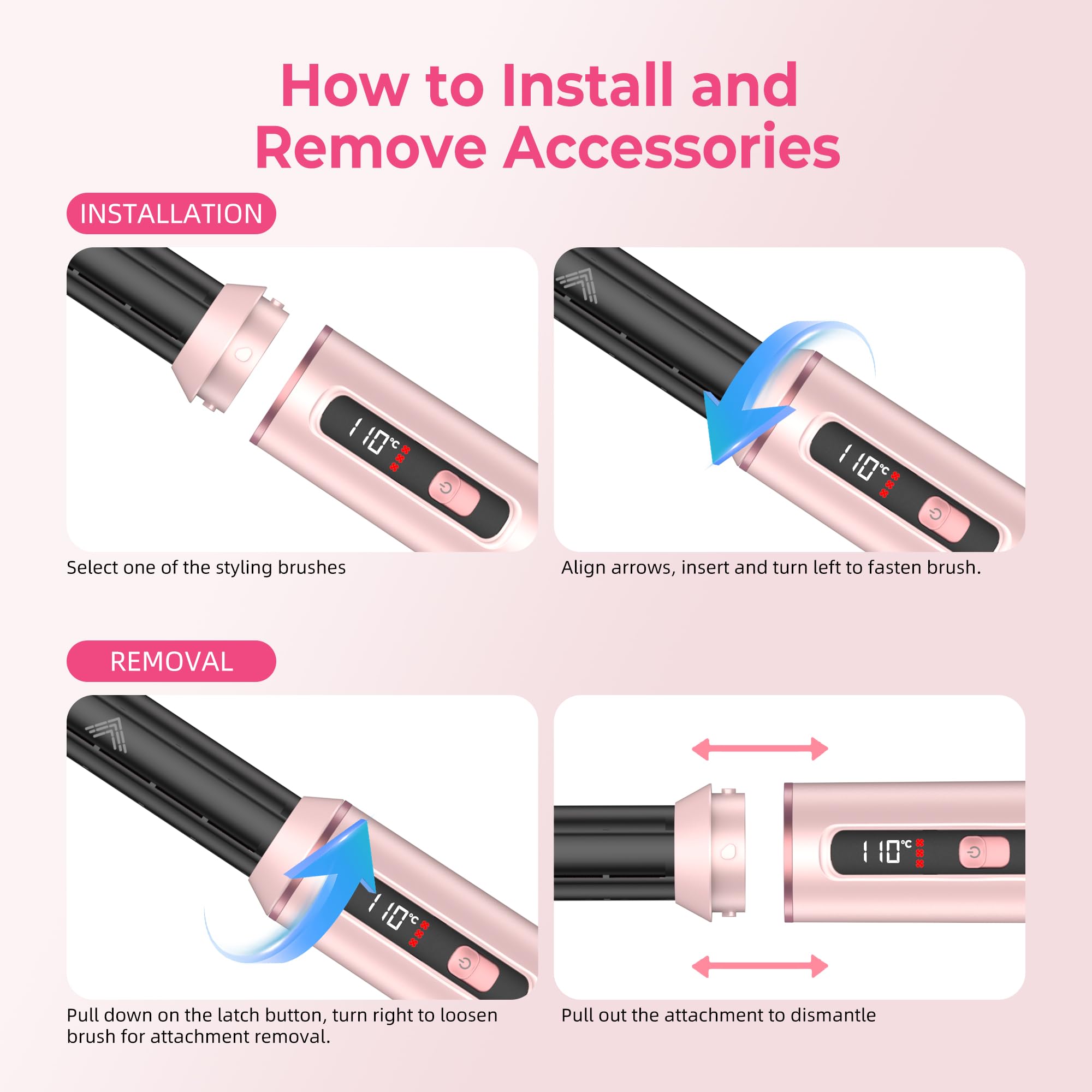MogaWave Hair styler 5 in 1 Airbrush Haarstyler Air Styler mit LCD-Bildschirm und Temperaturanzeige 50-110℃ mit 1000W Haartrockner, Auto Air Culer, Warmluftbürste, Föhnbürste, Rundbürstenföhn