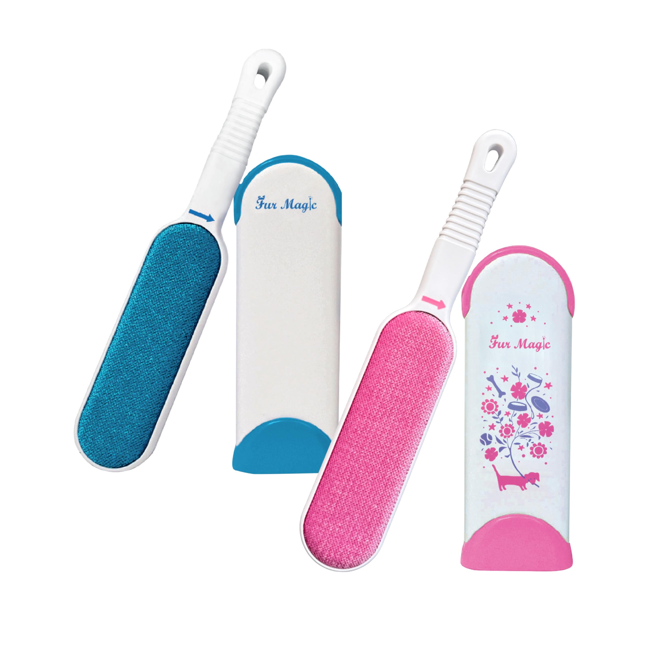 Fur Magic Blue Pet Hair Remover Lint Brush, Reusable, Self-Cleaning Base, 2 Pcs
