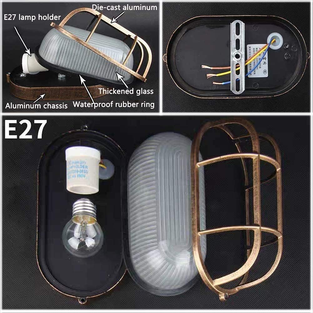 2-Pack Outdoor Oval Wall Lights, 8.3"Nautical Bulkhead Sconce, Flush Mount for Wall or Ceiling, Aluminum with Frosted Glass, Vandal Resistant Security Light E26 Base, Waterproof Garage, Terrace, Sauna