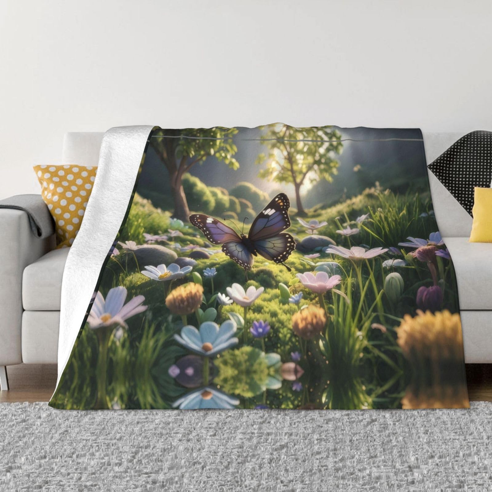 Couverture polaire micropolaire contre le froid frissons sur le canapé motif papillon