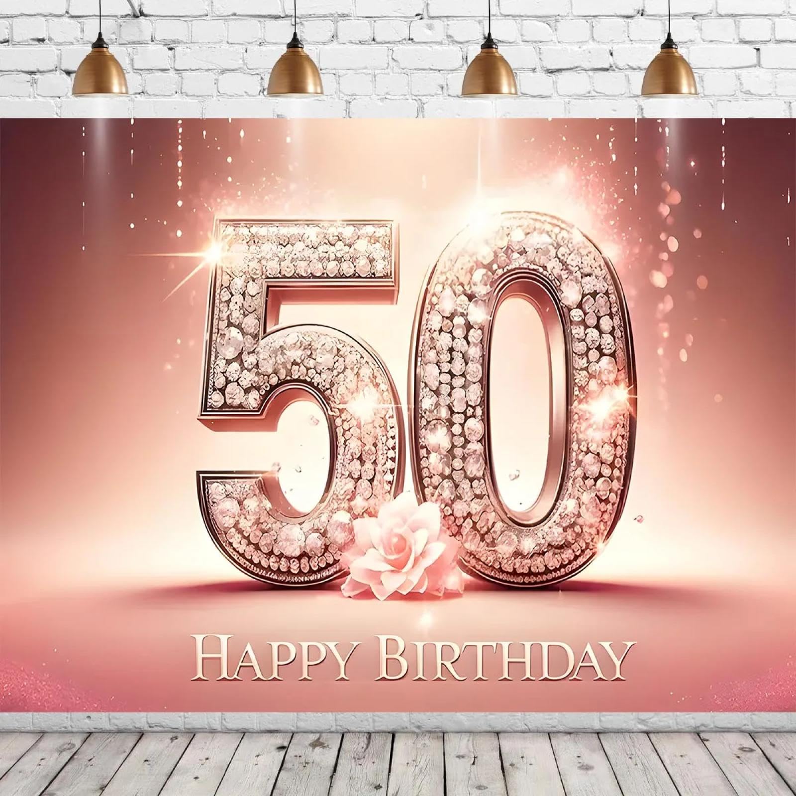 Une élégante bannière de Fond en Polyester pour Le 50e Anniversaire avec Un Design Brillant « 50 » de Roses Roses et d'accents dorés 440x300CM