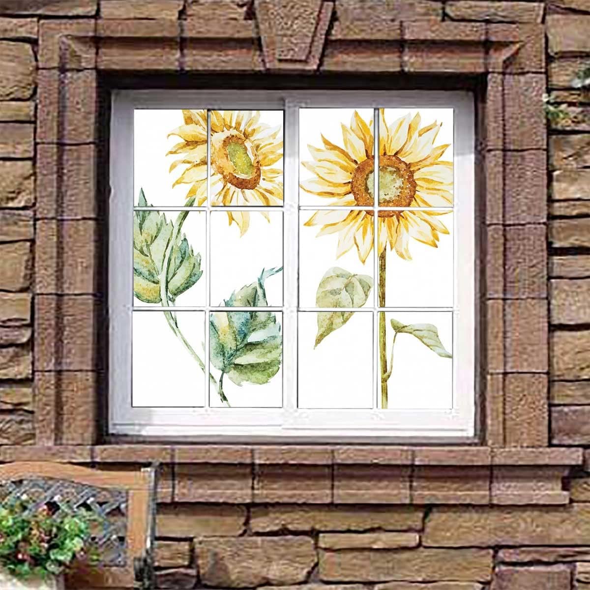 Decorative Privacy Window Film Alluring Sunflowers Window Privacy Films Vinyl Frosted Privacy Film 17.7Wx35.4L-inch x2 Pcs