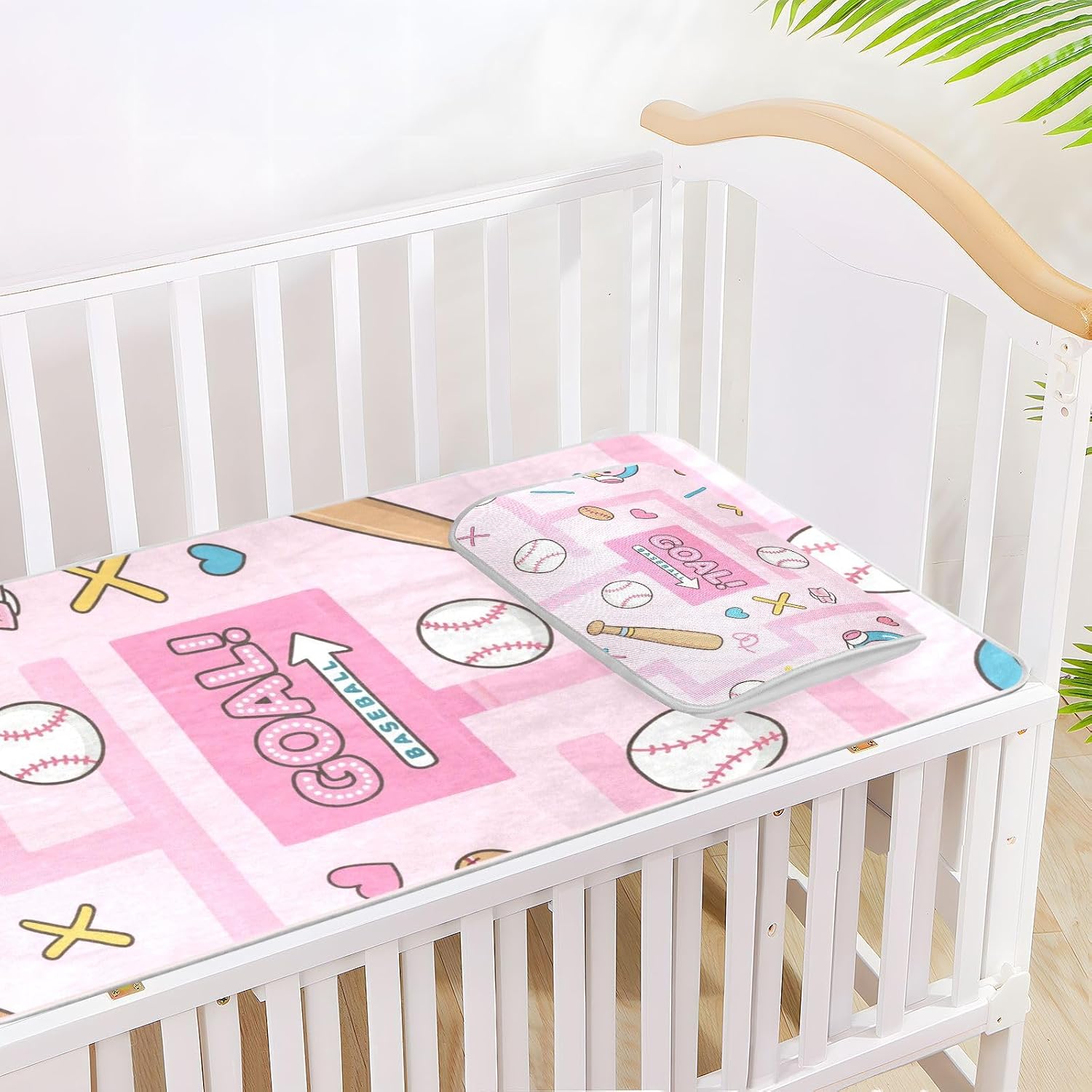 Pink Baseball Maze Game Pattern Cooling Baby Fitted Crib Mattress 28" x 52" Absorbent Crib Mattress pad for Baby&Toddler