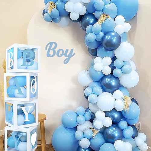 Miniatura 8 de Decoraciones de baby shower para niño, kit de arco de globos azul marino de diferentes tamaños, 4 cajas con letras para baby shower, decoraciones de