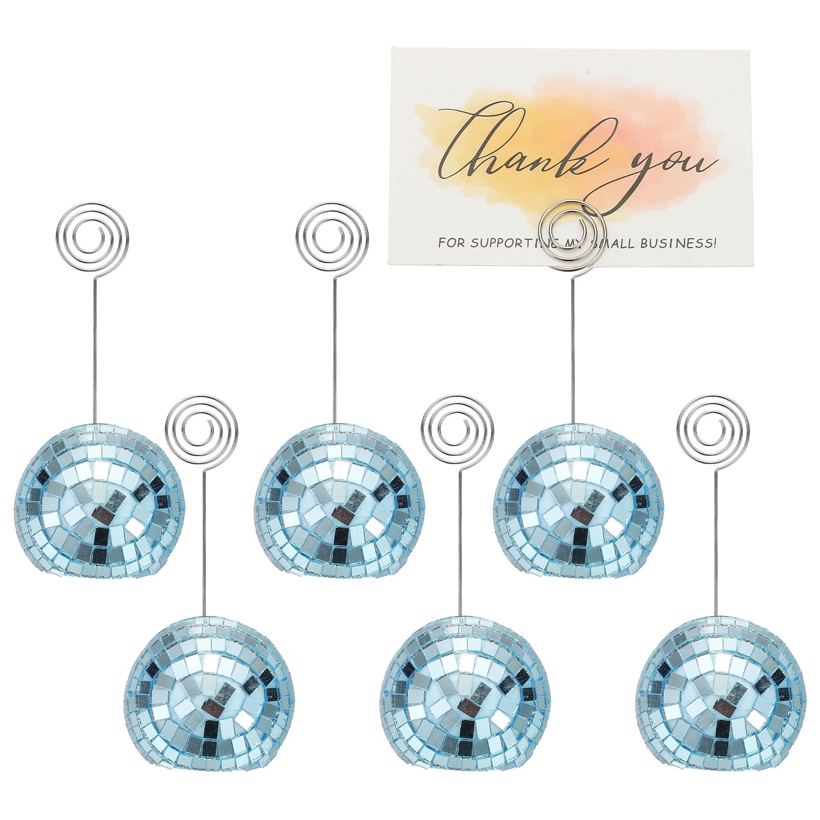 PATIKIL 2 Inch Disco Ball Place Card Holder, 6Pcs Disco Table Sign Holder Table Number Holders Name Card Stands with Clip for Decor Photo Menu Display Wedding Birthday Party, Blue