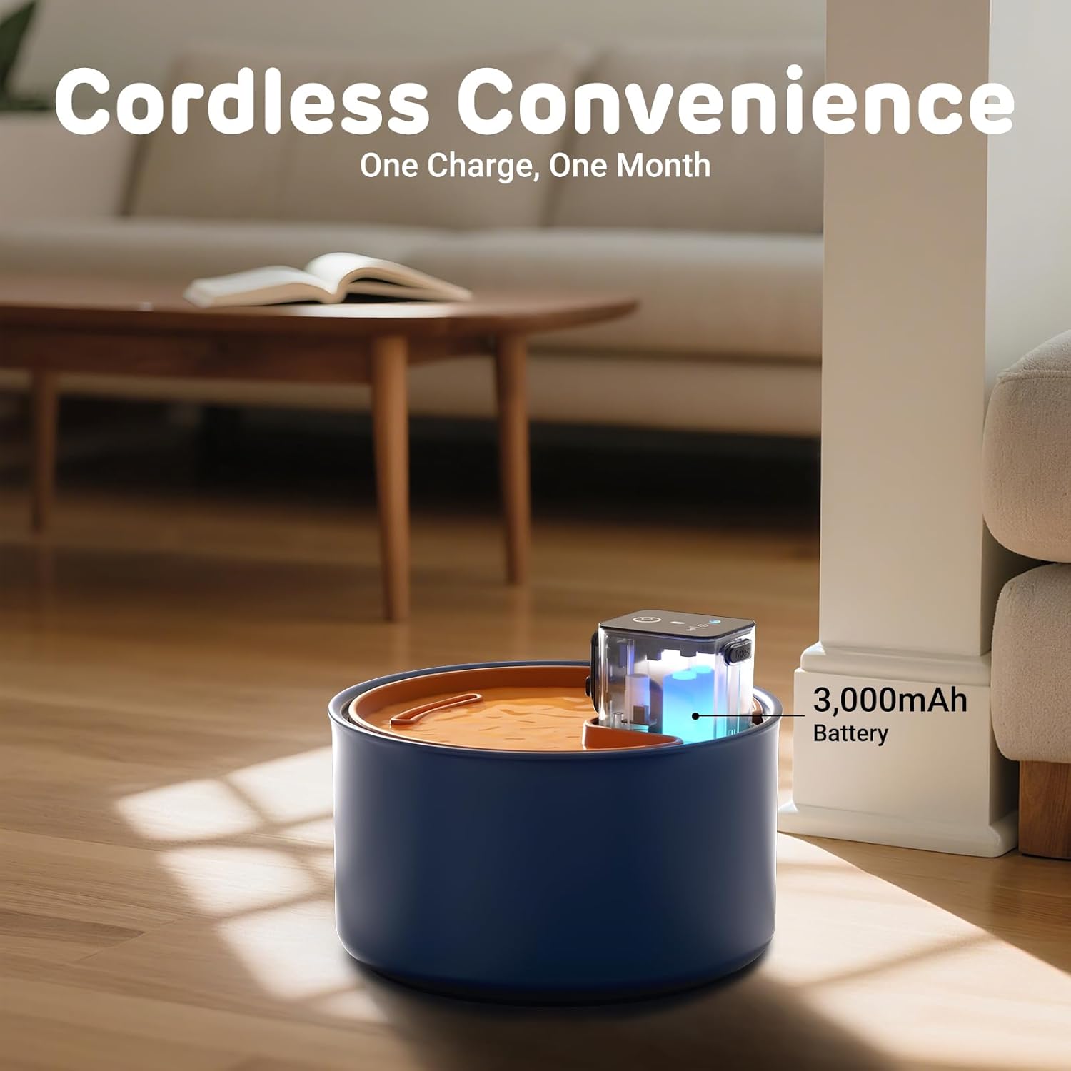 iPettie Ceramic Cat Water Fountain, 3.5L/118oz Cordless Pet Water Dispenser with 3 Water Modes, Ultra-Quiet Pump, Rechargeable 3000mAh Battery, BPA-Free Ceramic & ABS, Auto Low Water & Battery Alerts