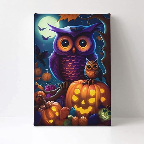 Miniatura 2 de zuanart Lienzo de Halloween para pared, pintura de pared para sala de estar, dormitorio, decoración del hogar, fiesta de Halloween, búho,