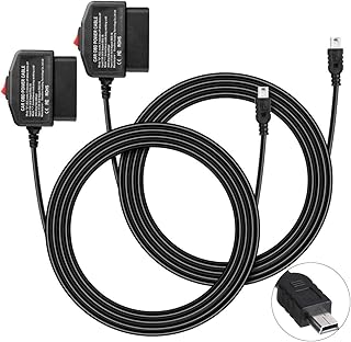 【2 Pack】 OBD Power Cable, Mini USB Port OBD2 Power Cable for Dash Camera 24 Hours Surveillance/Acc Mode with Switch Button, 16Pin OBDII Adapter Hardwire Charger Cable 12-26V to 5V