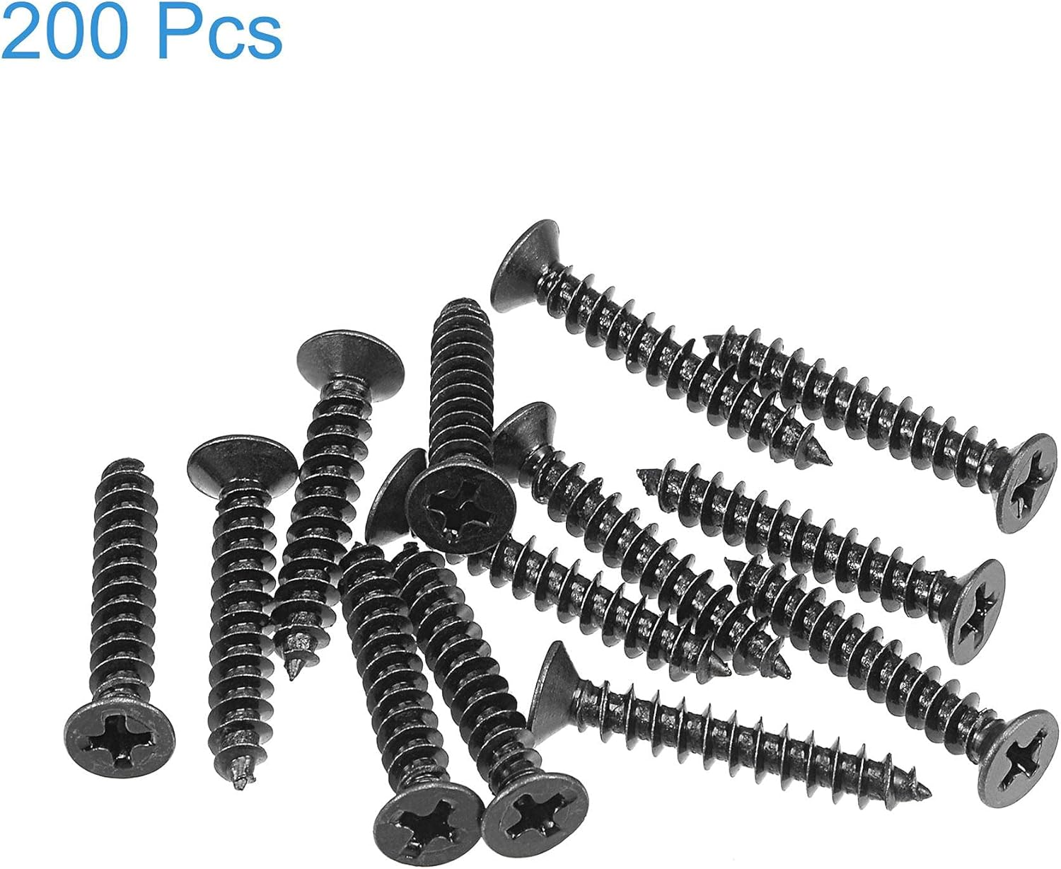 sourcing map M4 x 25mm Wood Screws Phillips Flat Head Carbon Steel Self Tapping Screws Black 200pcs - Image 5