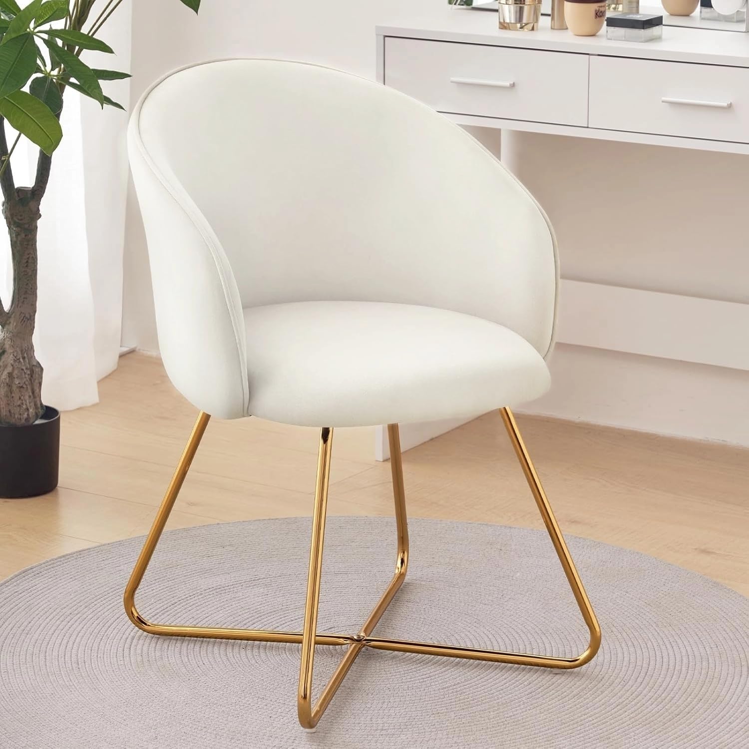 Sedia Da Toeletta Luxstein In Velluto - Poltrona Moderna Con Gambe Dorate 62x56x79 Cm - Grigio