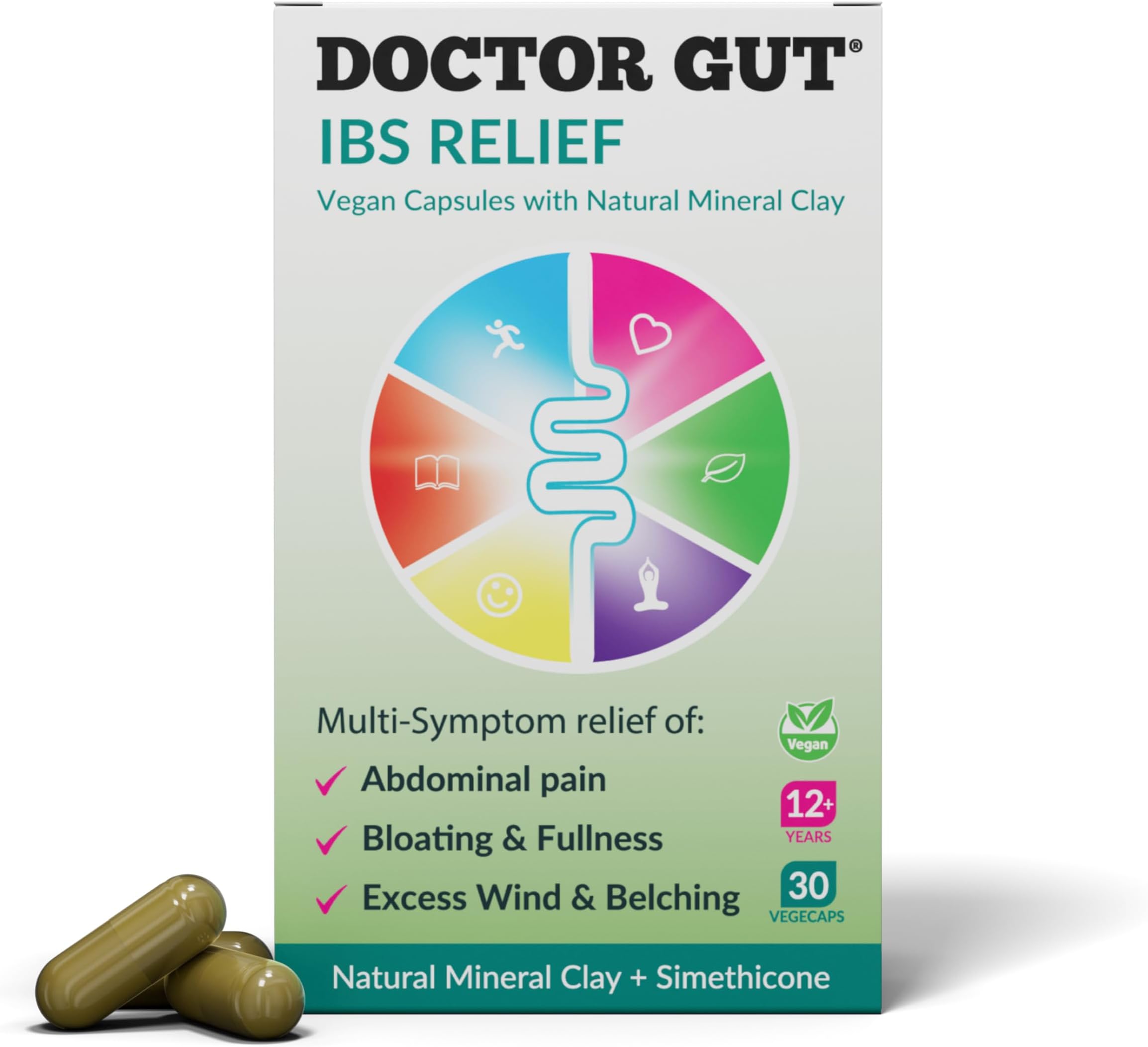 Doctor Gut IBS Relief Capsules, 30 Caps - Stomach Pain Relief, Bloating Relief, Trapped Wind & Gas Relief - Drug-Free, Natural Clay, Expels Harmful Causes of Irritable Bowel Syndrome