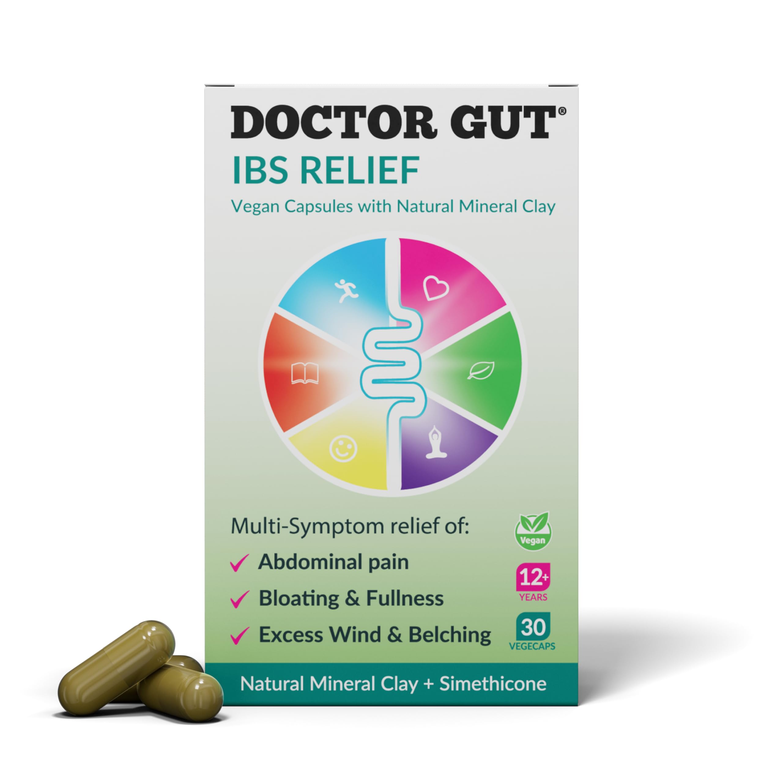 Doctor GutIBS Relief Capsules, 30 Caps - Stomach Pain Relief, Bloating Relief, Trapped Wind & Gas Relief - Drug-Free, Natural Clay, Expels Harmful Causes of Irritable Bowel Syndrome