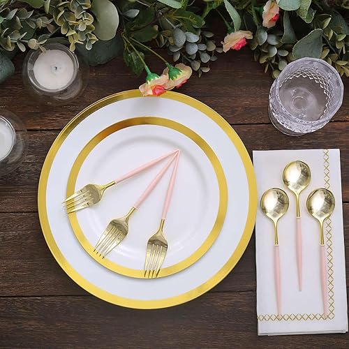 Vista 166 de Efavormart - Juego de cubiertos de plástico resistente de 8 pulgadas, cubiertos de plástico con mango rojo Dorado/Rojo