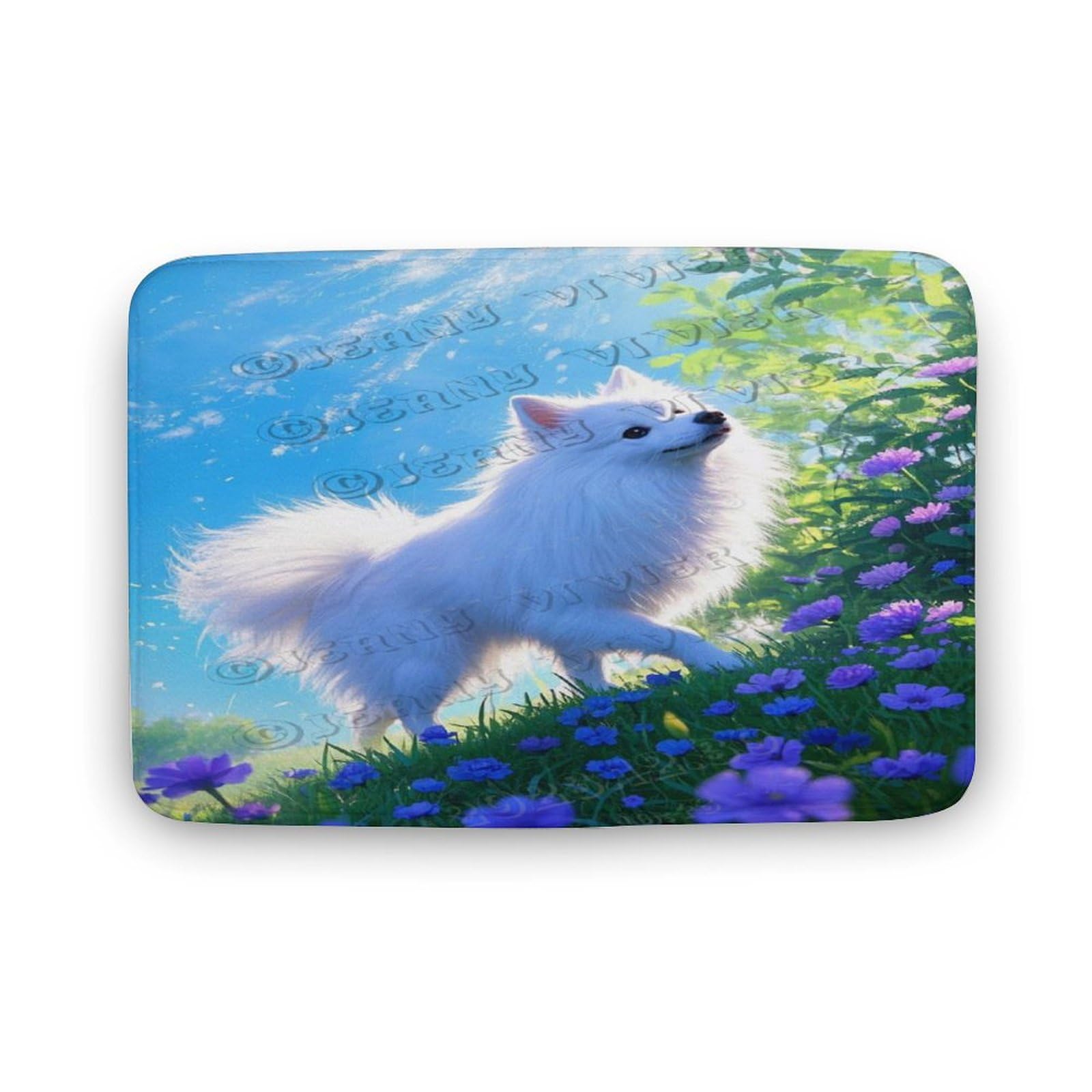 Japanese Spitz Dog Bath Rug/Floor Mat for Home, Soft Plush Microfiber Absorbent Non-Slip Mat, 20 x 32 in