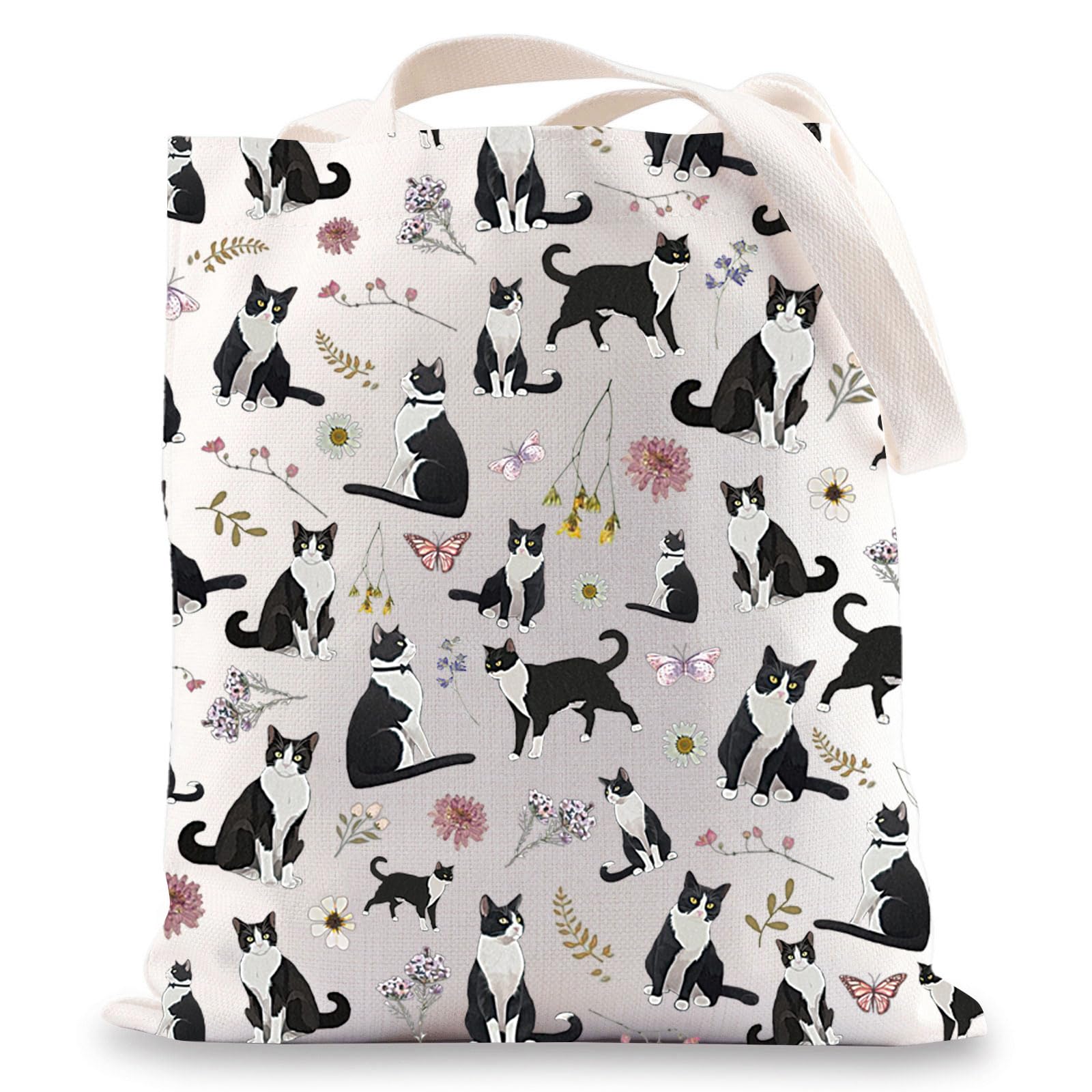 JNIAP Cottagecore Tuxedo Cat Tote Bag Tuxedo Cat Lover Gift Tuxedo Cat Mom Gifts Tuxedo Kitty Shoulder Bag